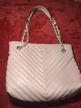 Liz Claiborne Blush Quilted Chevron Tote with Gold Chain Handles